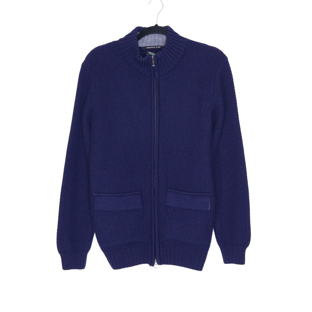 HAMMER MADE Wool Blend Zip Up Sweater Moss Stitch Navy Blue Mockneck Men's M